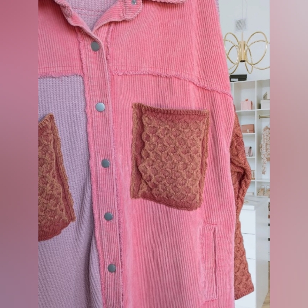 Pol Corduroy Shacket Women Small Oversized Cable Knit Sleeve Boho Music Festival - Picture 2 of 9